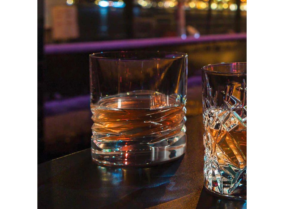 12 křišťálových brýlí Wave Decor pro vodu na whisky nebo Dof Tumbler - titan Viadurini