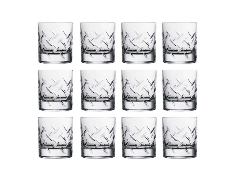 12 sklenic na whisky nebo vodu v ekologickém křišťálu s moderními dekoracemi - arytmie Viadurini