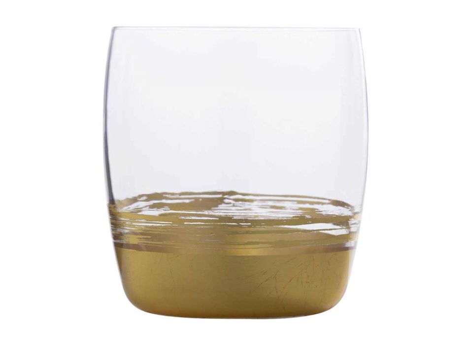 12 nízkých sklenic na vodu se zlatým, platinovým nebo bronzovým listem - Soffio