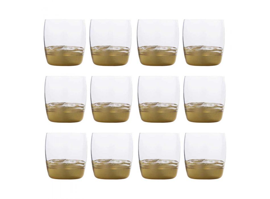 12 nízkých sklenic na vodu se zlatým, platinovým nebo bronzovým listem - Soffio Viadurini