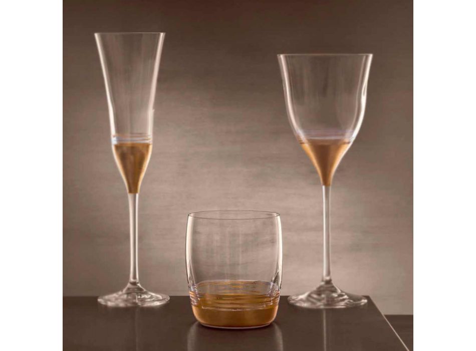 12 nízkých sklenic na vodu se zlatým, platinovým nebo bronzovým listem - Soffio
