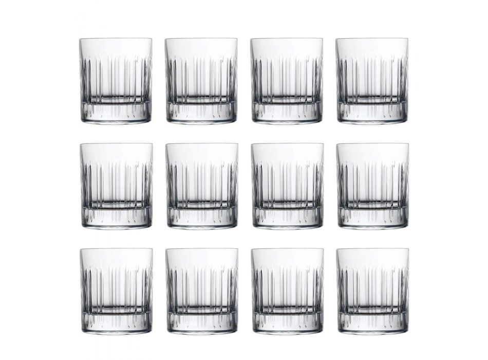 12 sklenic na whisky nebo křišťálovou vodu s luxusní lineární dekorací - arytmie Viadurini