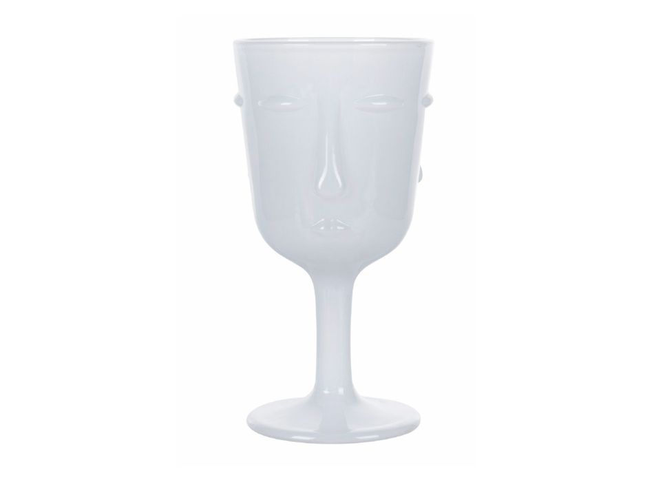 12 skleněných pohárů 300 ml s bílou ozdobou na obličej - obličej Viadurini