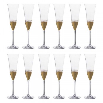 12 pohárů z křišťálové flétny s luxusním zlatým bronzem nebo platinovým listem - Soffio