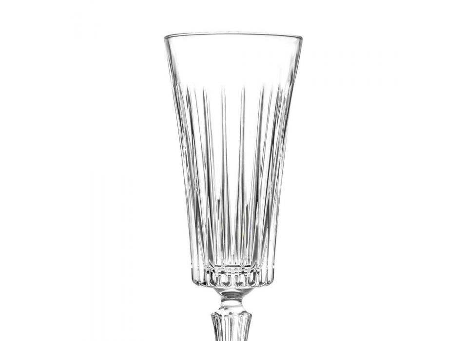 12 flétnových sklenic na sekt s lineárními řezy v dekoraci Eco Crystal - Senzatempo