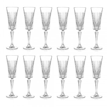 12 flétnových sklenic na sekt s lineárními řezy v dekoraci Eco Crystal - Senzatempo