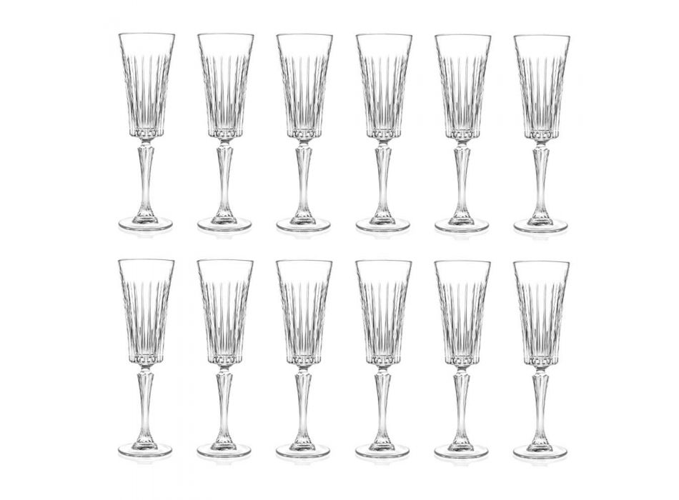 12 flétnových sklenic na sekt s lineárními řezy v dekoraci Eco Crystal - Senzatempo Viadurini