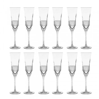 12 flautových sklenic na šampaňské v ekologickém křišťálu s ruční dekorací - Milito
