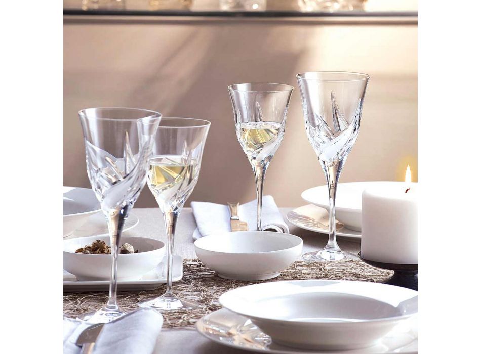 12 luxusních designových sklenic na bílé víno v ručně zdobeném ekologickém křišťálu - advent Viadurini