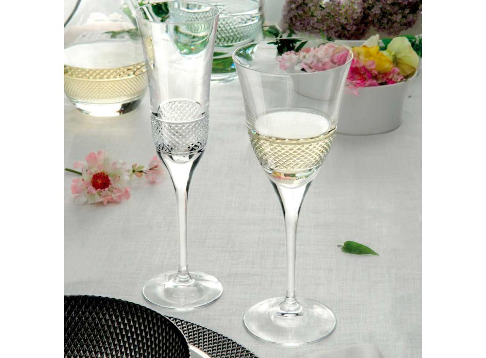 12 sklenic na bílé víno v ekologickém křišťálovém luxusním zdobeném designu - Milito Viadurini