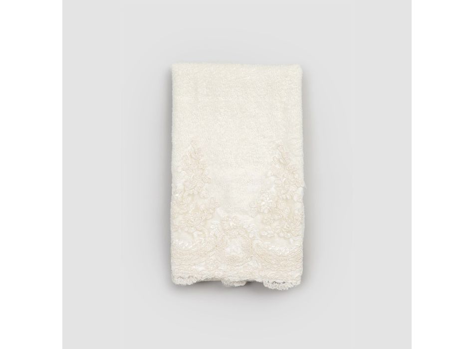 2 ručníky pro hosty v borduře ze směsi bavlny a lnu s krajkou - Ginova Viadurini