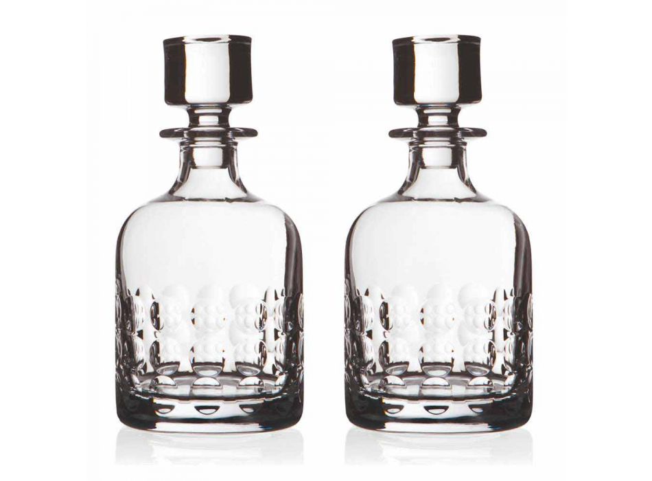 2 láhve na whisky z ekologického křišťálu zdobené víčkem - titanioball Viadurini