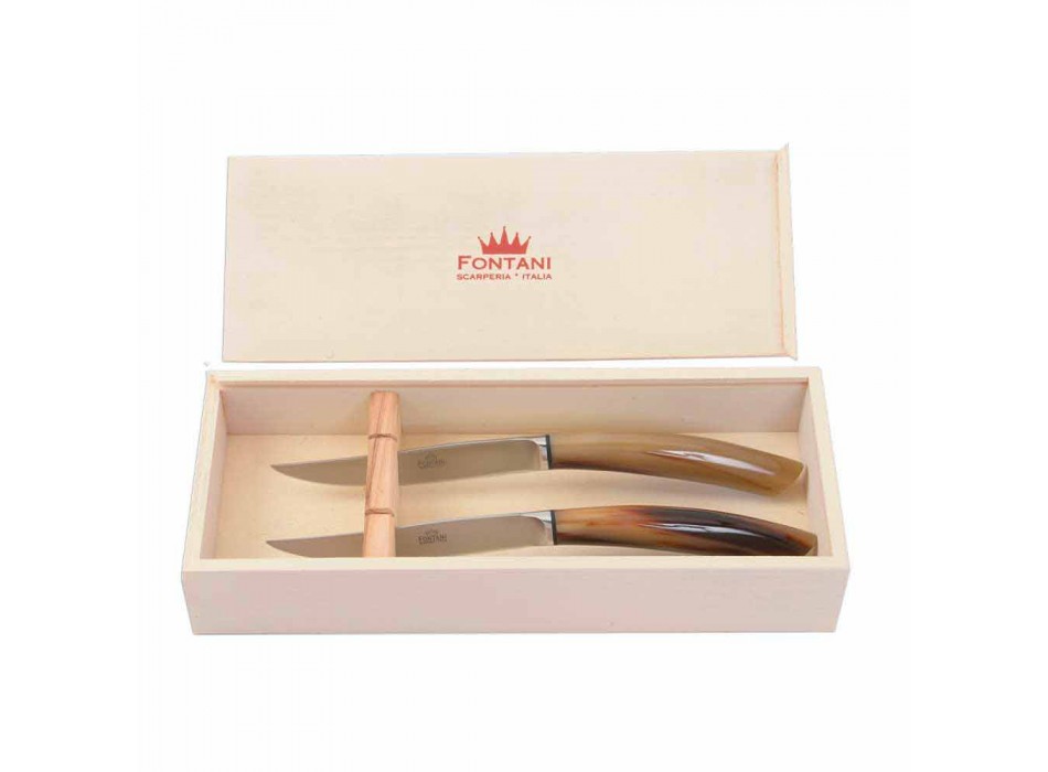 2 steakové nože s rukojetí v Ox Horn nebo dřevo vyrobené v Itálii - Marino