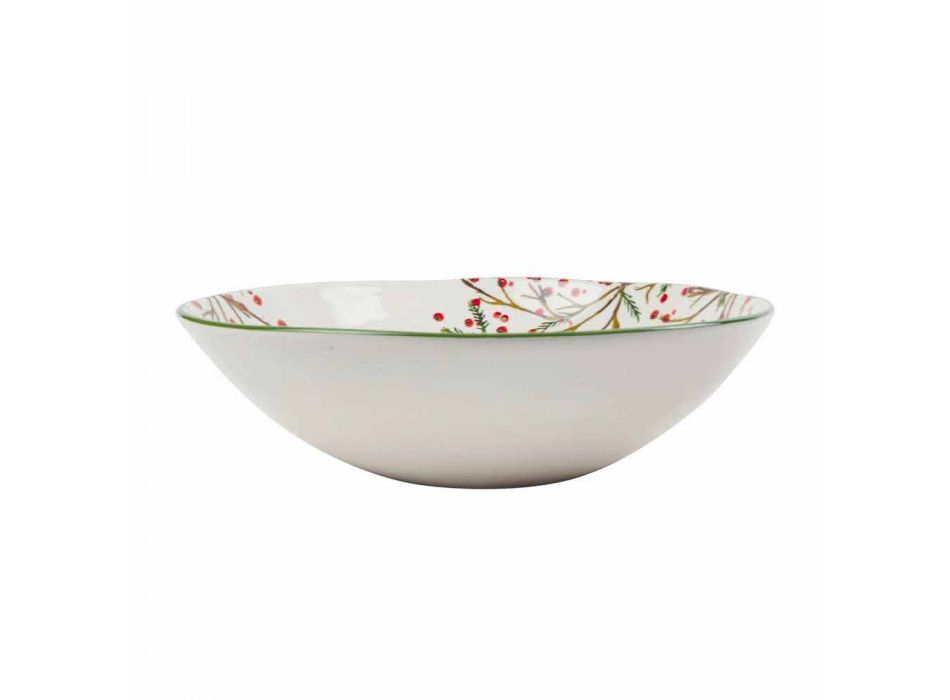 2 salátové mísy s vánočními dekoracemi v porcelánových servírovacích talířích - řeznické koště