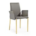 2 židle s područkami z antracitové kůže a zlaté oceli Made in Italy - Cadente