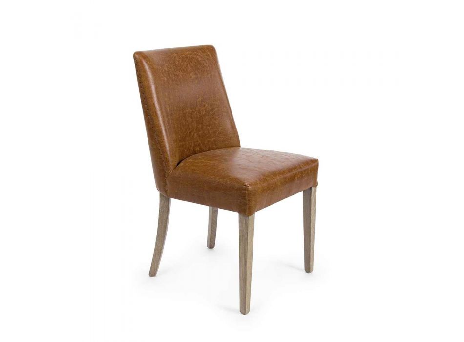 2 designová židle z hnědé koženky a dubového dřeva Homemotion - Gallia