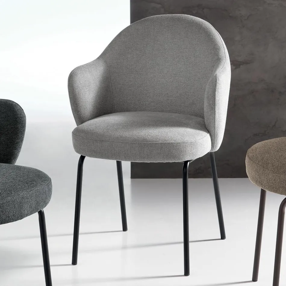 2 látkové židle s pružinovým sedákem a kovovým rámem - Alighieri Viadurini