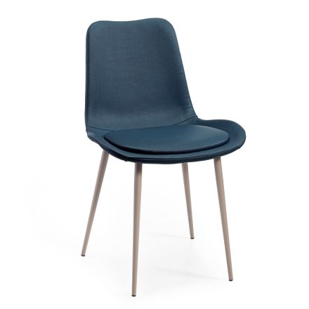 2 monokokové židle ze dřeva a modré látky vyrobené v Itálii – malé Viadurini