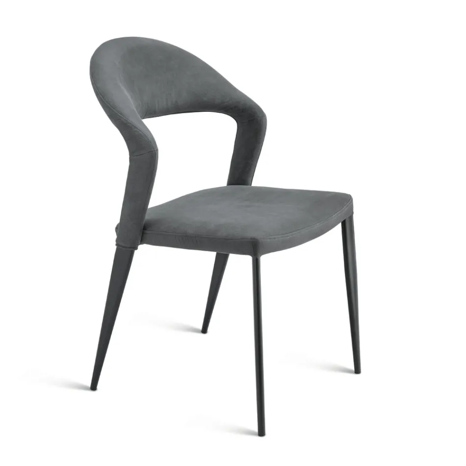 2 židle čalouněné barevnou umělou kůží s lakovanou kovovou podnoží - Boccaccio Viadurini