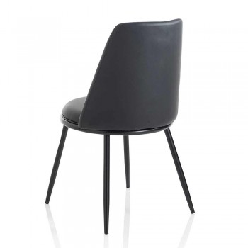 2 moderní jídelní židle z koženky a matného černého kovu - Frizzi