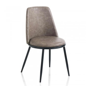 2 moderní jídelní židle z koženky a matného černého kovu - Frizzi