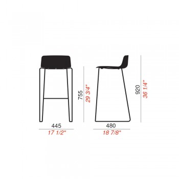 2 vysoké stoličky v kovu a polypropylenu Vyrobeno v Itálii - Chrissie