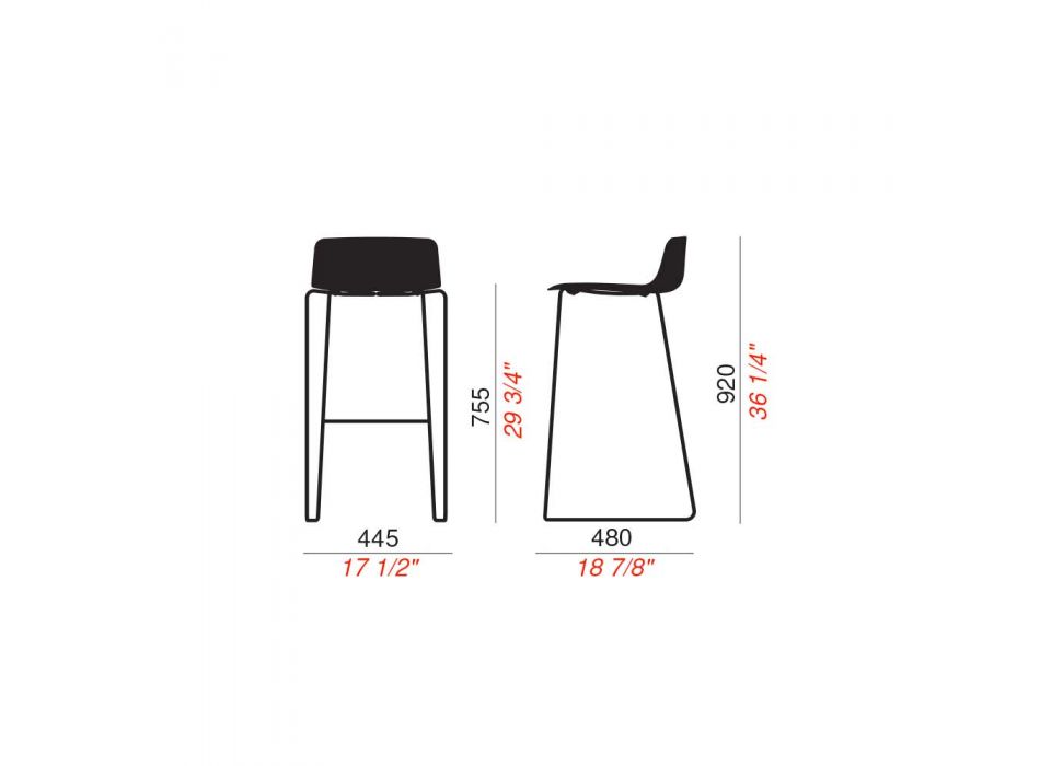 2 vysoké stoličky v kovu a polypropylenu Vyrobeno v Itálii - Chrissie Viadurini