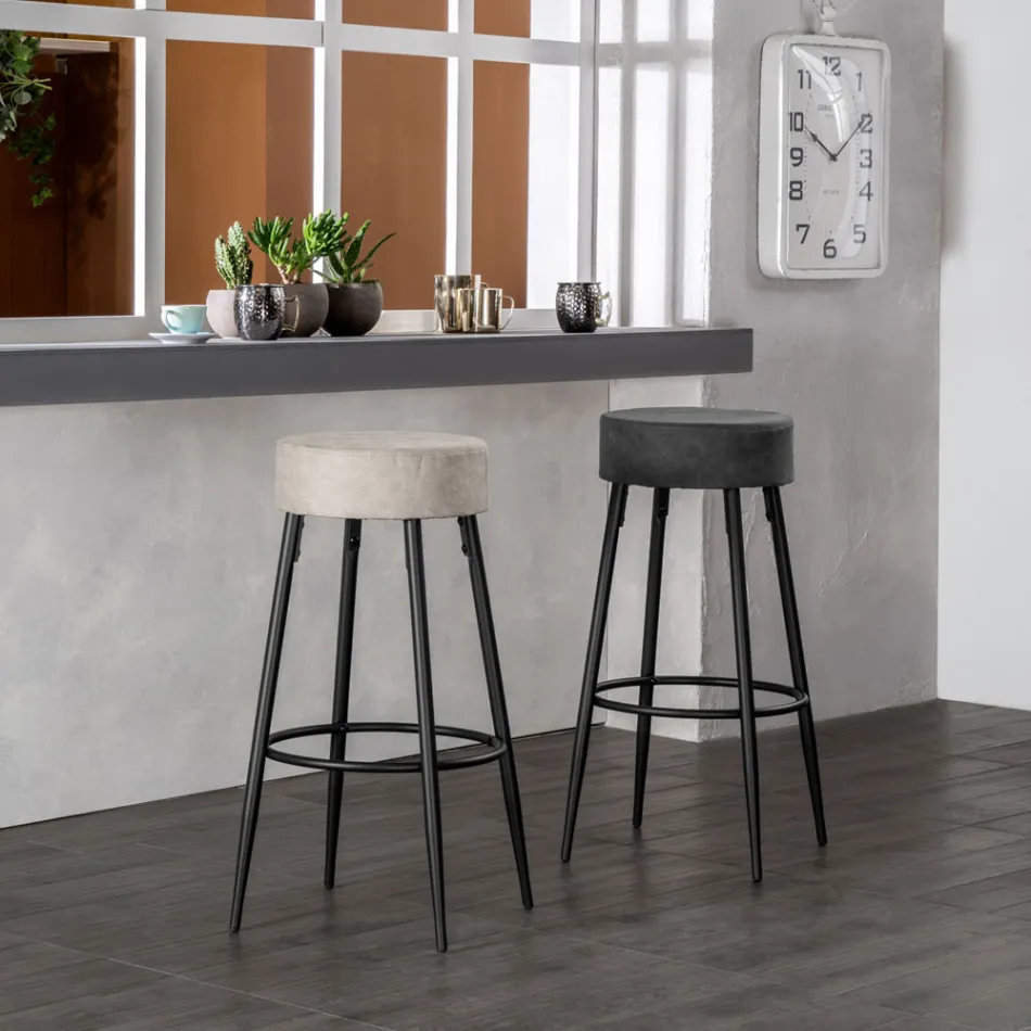 2 taburetky vyrobené ze sedáku z mikrovlákna a kovové konstrukce - Ronik Viadurini