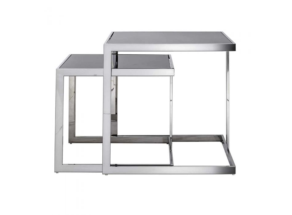 2 stoly Moderní design z nerezové oceli se skleněnou deskou Bubbi Viadurini