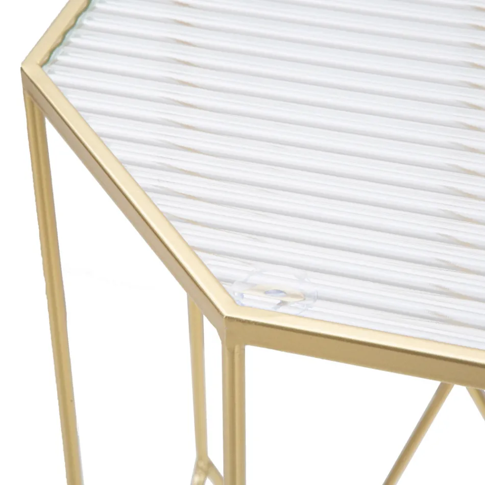 2 telefonní stolky ze zlatého železa a skleněné desky - Pope Viadurini