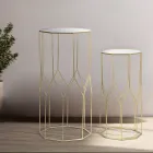 2 telefonní stolky ze zlatého železa a skleněné desky - Pope Viadurini