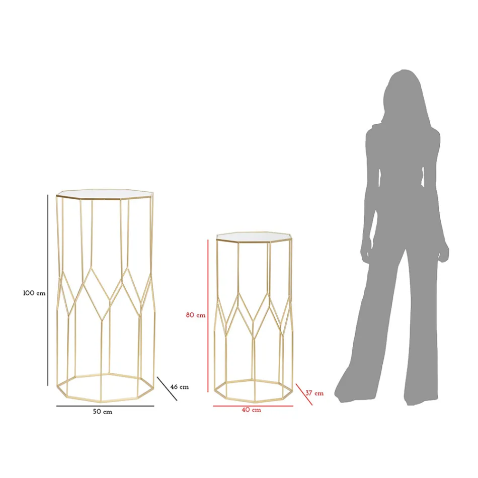 2 telefonní stolky ze zlatého železa a skleněné desky - Pope Viadurini