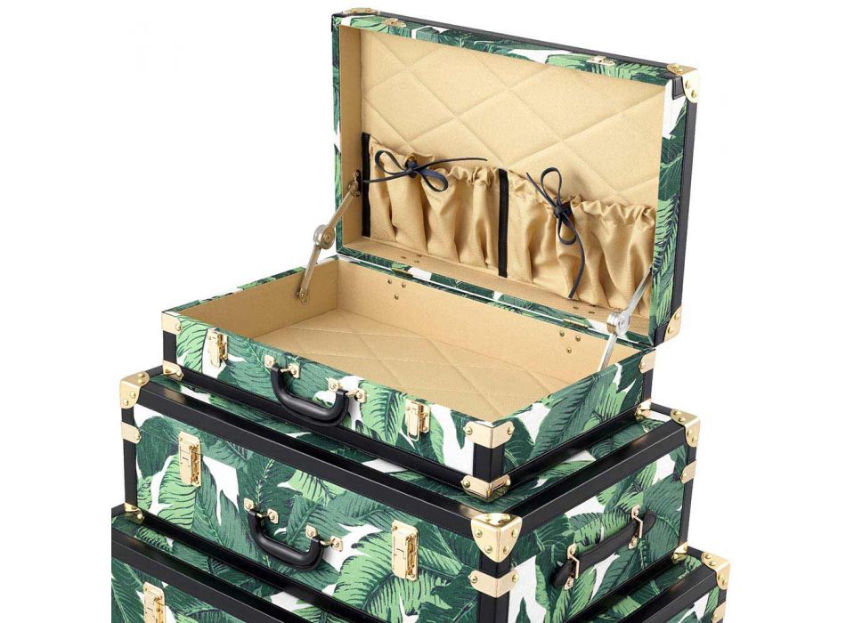 3 designové kufry z MDF a látky s detaily z černé kůže - Amazonia