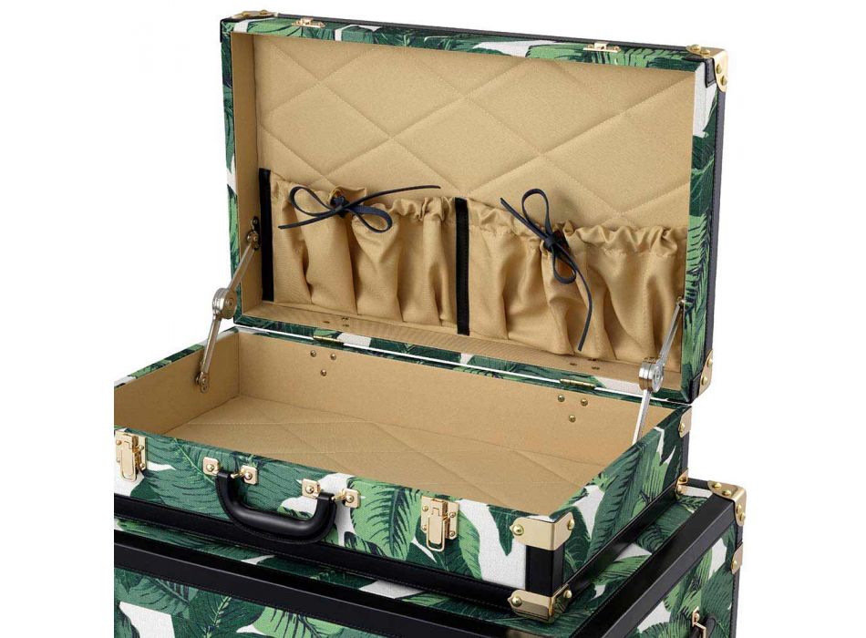 3 designové kufry z MDF a látky s detaily z černé kůže - Amazonia Viadurini