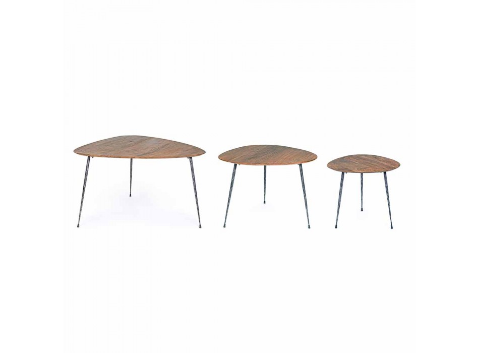 3 moderní konferenční stolky s povrchovou úpravou Homemotion Mango Wood - Kalidi Viadurini
