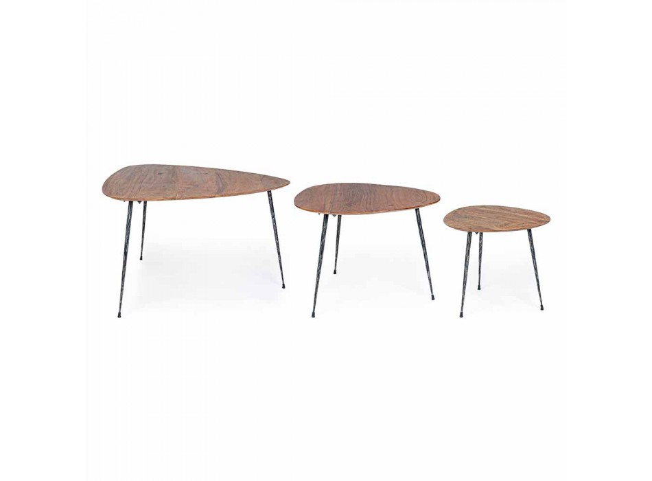 3 moderní konferenční stolky s povrchovou úpravou Homemotion Mango Wood - Kalidi