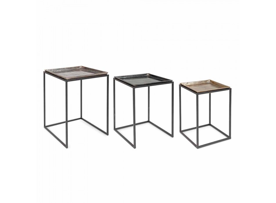 3 čtvercové konferenční stolky z hliníku a oceli Homemotion - Quinzio Viadurini