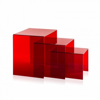 3 červené stohovatelné stoly Amalia, moderní design, vyrobené v Itálii