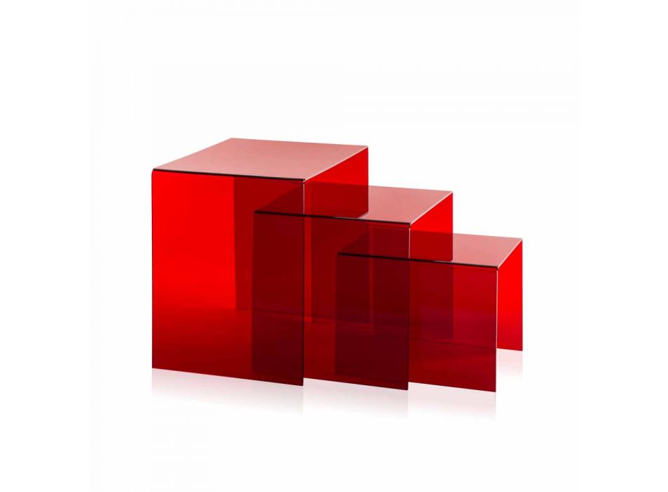 3 červené stohovatelné stoly Amalia, moderní design, vyrobené v Itálii Viadurini