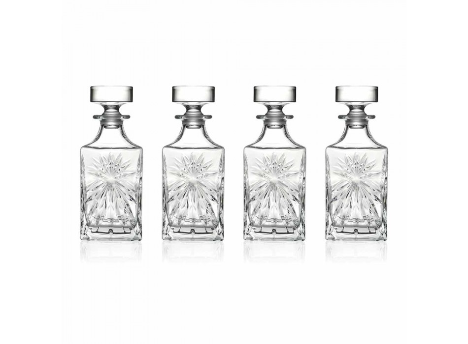 4 lahve na whisky se čtvercovým designem Eco Crystal Cap - Daniele Viadurini