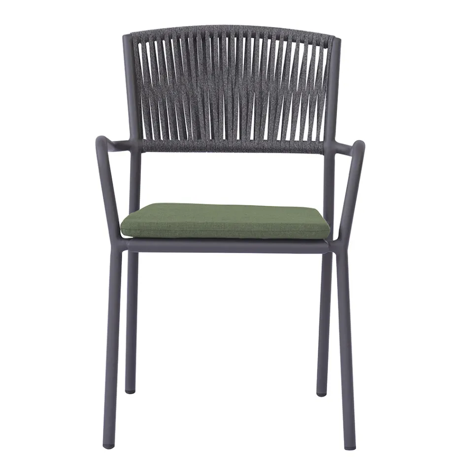 4 stohovatelné zahradní židle z hliníku a lana - Lunaris Viadurini