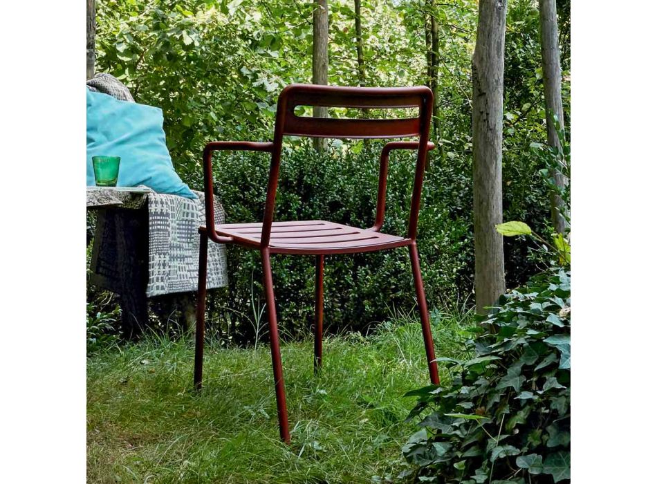 4 venkovní stohovatelné kovové židle vyrobené v Itálii - Yolonda Viadurini