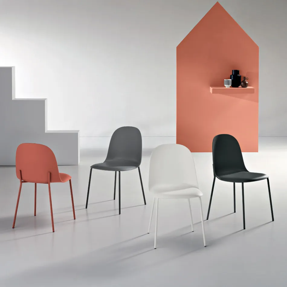 4 polypropylenové obývací židle s kovovým rámem - Dinamo Viadurini