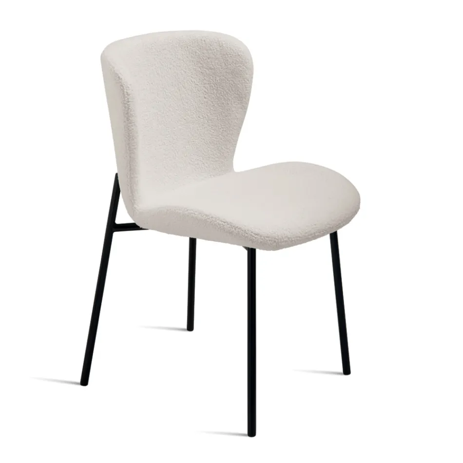 4 čalouněné židle z látky bouclè s černým kovovým rámem - Tiziana Viadurini