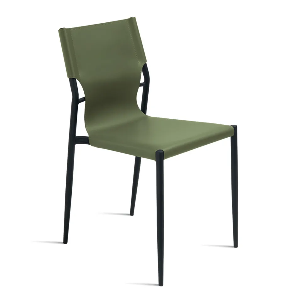 4 židle z barevné umělé kůže a lakované kovové základny - Comedy Viadurini