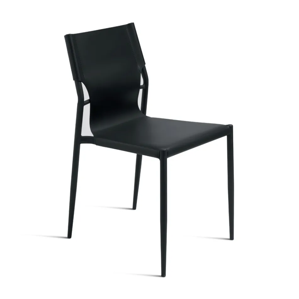 4 židle z barevné umělé kůže a lakované kovové základny - Comedy Viadurini