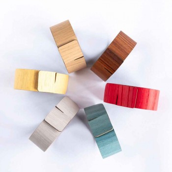 6 prstenů na ubrousky v moderním dřevě a látce vyrobené v Itálii - nočník