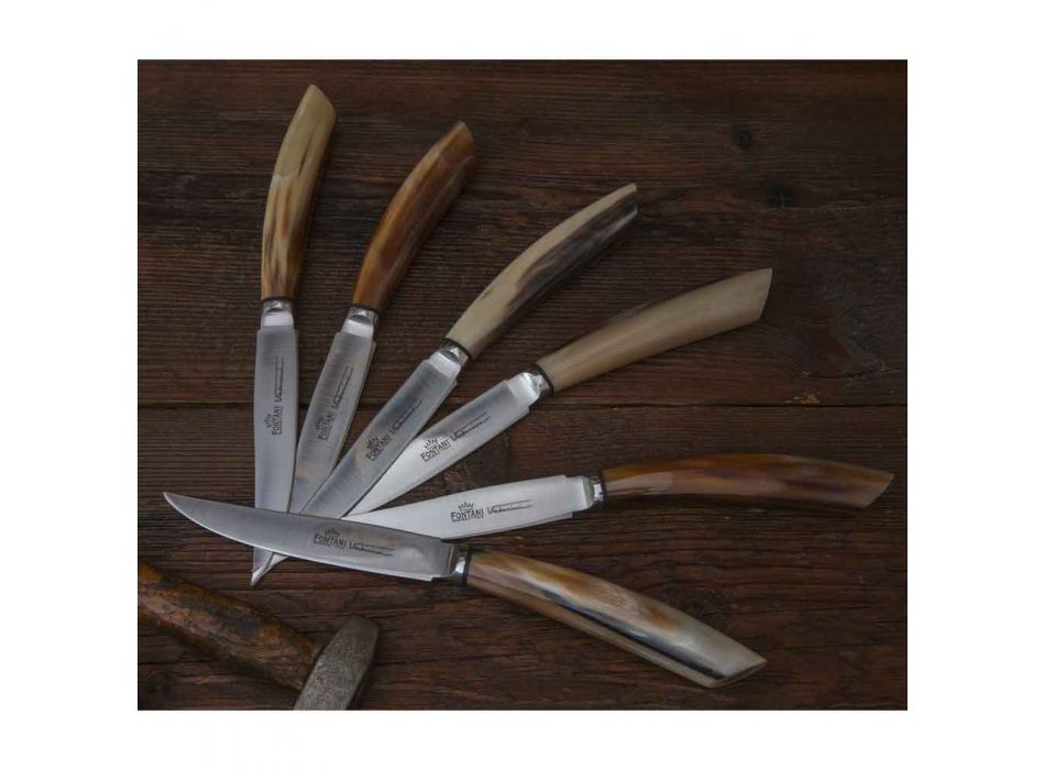6 kuchyňských nožů Artisan s rukojetí Ox Horn Made in Italy - Marine Viadurini