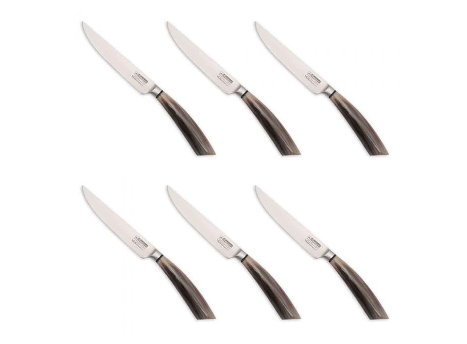 6 ručně vyráběných steakových nožů v rohu nebo dřevě vyrobených v Itálii - Zuzana