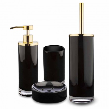 Volně stojící koupelnové doplňky z černého skla a lesklého zlatého kovu - černé Viadurini